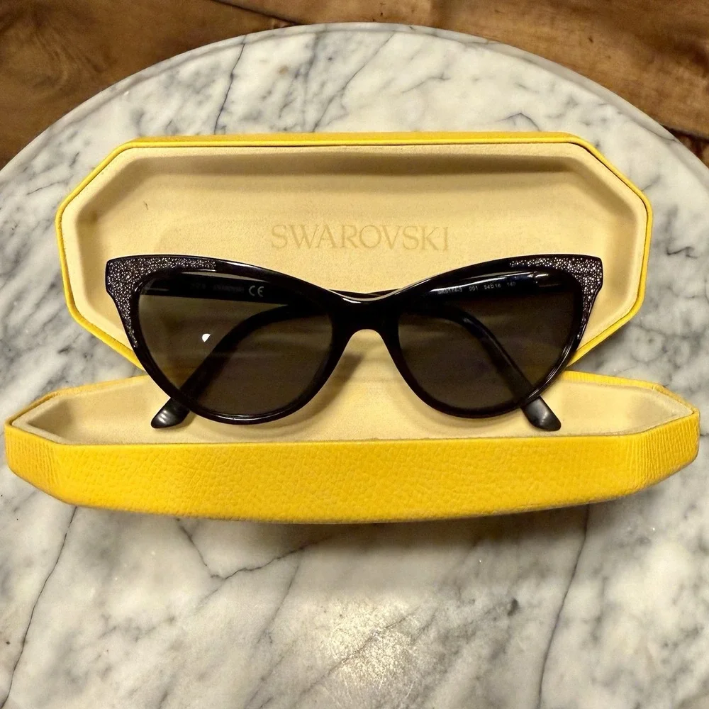 Swarovski Gloss Black Crystal Cat Eye Eyeglass FRAME w/Case - SK5174-3 54-16-140
